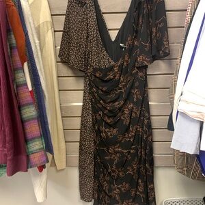 Crossover front black and brown dress.